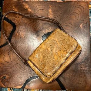 Vintage leather embossed shoulder bag